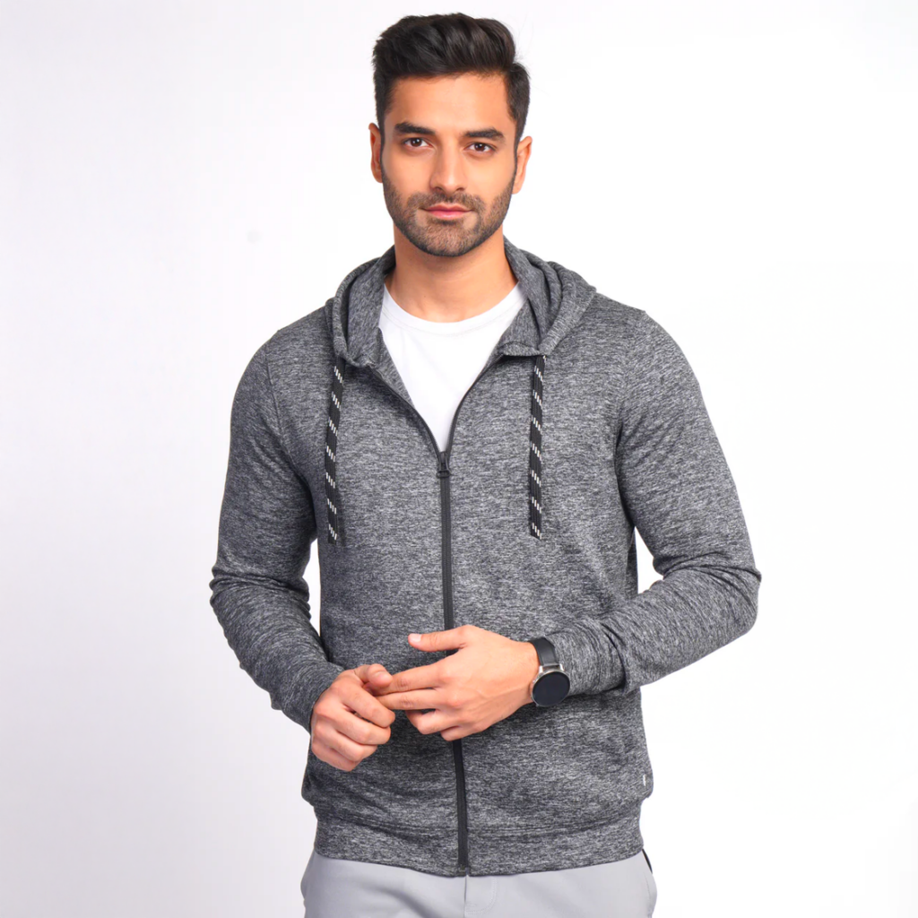 Work-Desk Melange Midgrey Cationi Zipper Jacket by Harfun, Vilasin Vibes